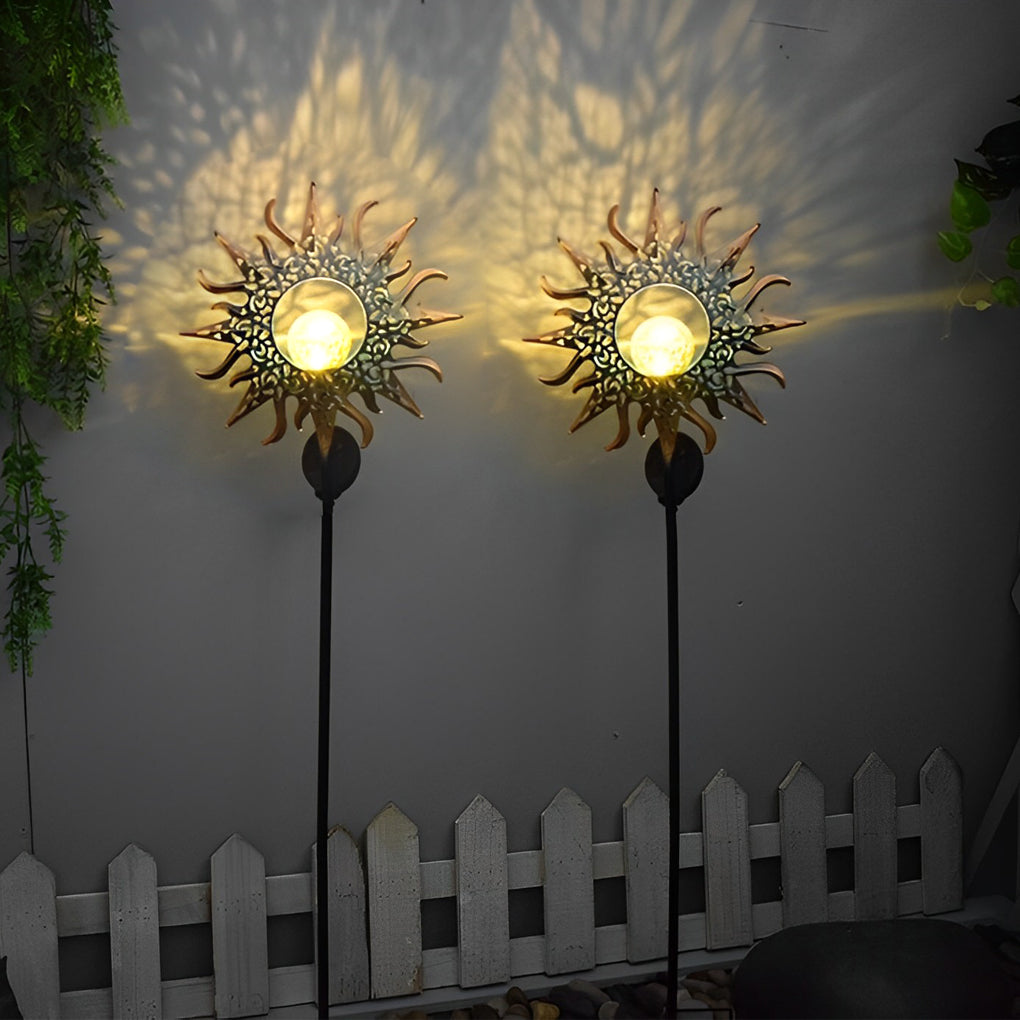 Iron Moon Flame Creative Hollow Projection Cracked Glass Solar Lawn Lights | Kalsten