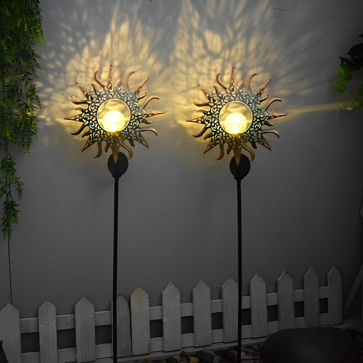 Iron Moon Flame Creative Hollow Projection Cracked Glass Solar Lawn Lights | Kalsten