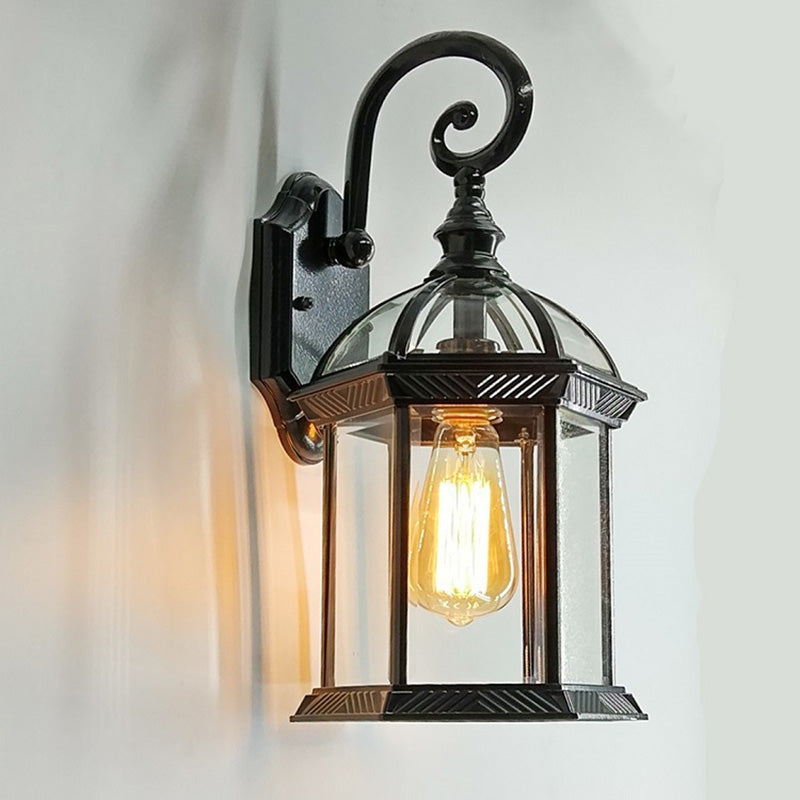 Traditional European Waterproof Aluminum Glass Hexagonal Prism 1-Light Wall Sconce Lamp For Garden | Kalsten