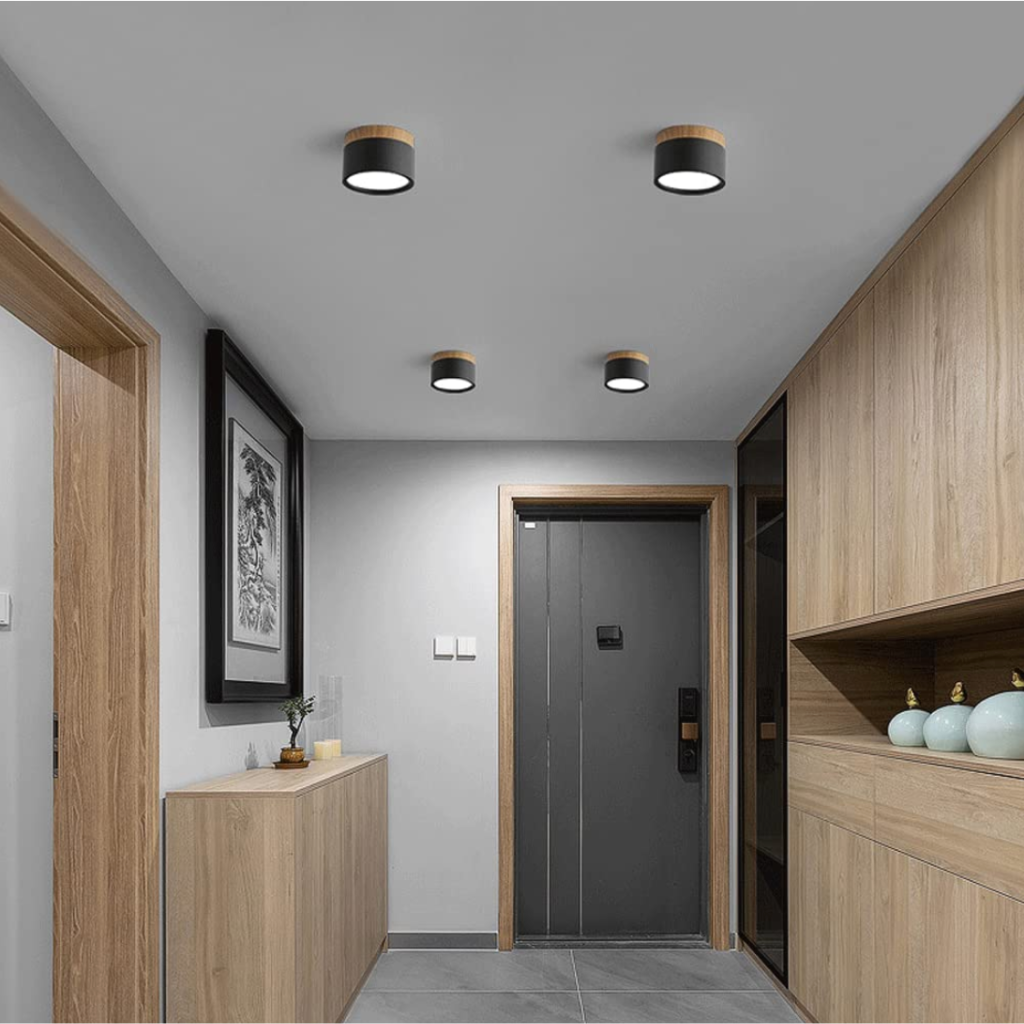 Button Wood-Accent Flush Mount