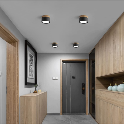 Button Wood-Accent Flush Mount