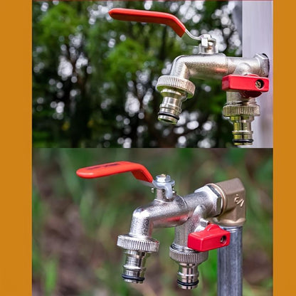 Karnz | Dual-Outlet Stainless Steel Garden Faucet – Rustproof 2-Way Faucet with Quick Connector & Independent Valves