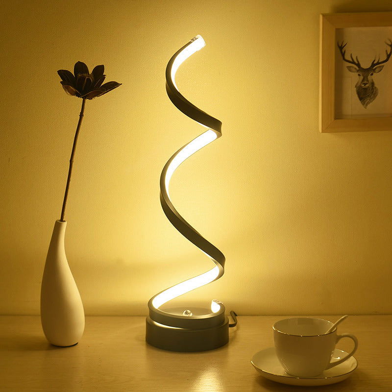 Spiral Ribbon Metal Table Lamp Simplicity Black/White/Gold LED Work Lighting with Round Base in Warm/White Light | Kalsten