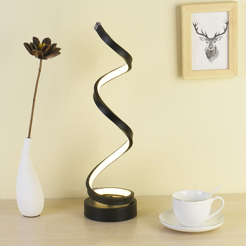 Spiral Ribbon Metal Table Lamp Simplicity Black/White/Gold LED Work Lighting with Round Base in Warm/White Light | Kalsten