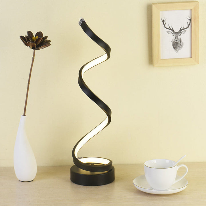 Spiral Ribbon Metal Table Lamp Simplicity Black/White/Gold LED Work Lighting with Round Base in Warm/White Light | Kalsten