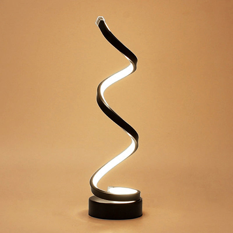 Spiral Ribbon Metal Table Lamp Simplicity Black/White/Gold LED Work Lighting with Round Base in Warm/White Light | Kalsten