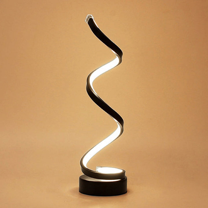 Spiral Ribbon Metal Table Lamp Simplicity Black/White/Gold LED Work Lighting with Round Base in Warm/White Light | Kalsten