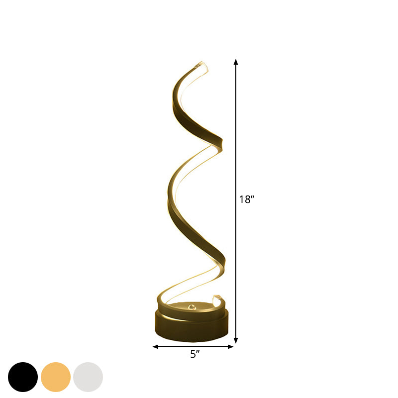 Spiral Ribbon Metal Table Lamp Simplicity Black/White/Gold LED Work Lighting with Round Base in Warm/White Light | Kalsten