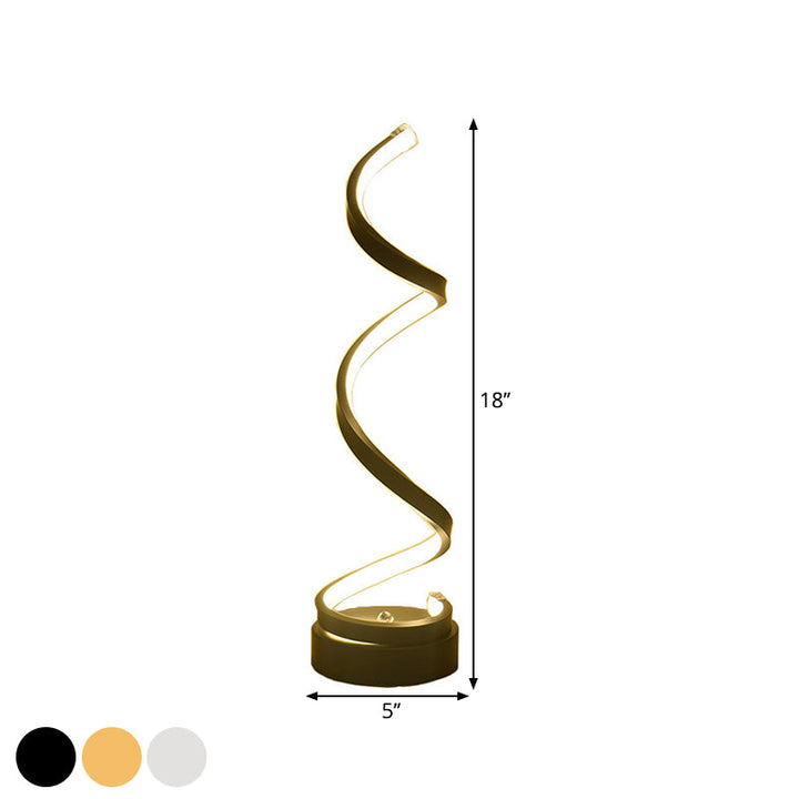 Spiral Ribbon Metal Table Lamp Simplicity Black/White/Gold LED Work Lighting with Round Base in Warm/White Light | Kalsten
