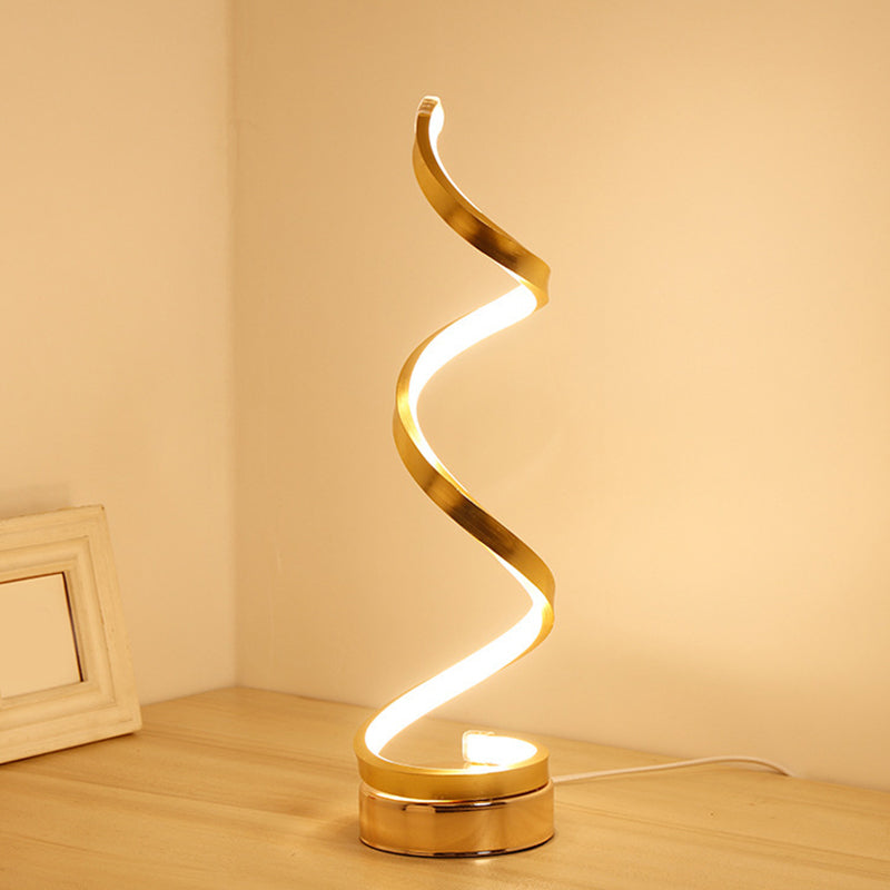 Spiral Ribbon Metal Table Lamp Simplicity Black/White/Gold LED Work Lighting with Round Base in Warm/White Light | Kalsten