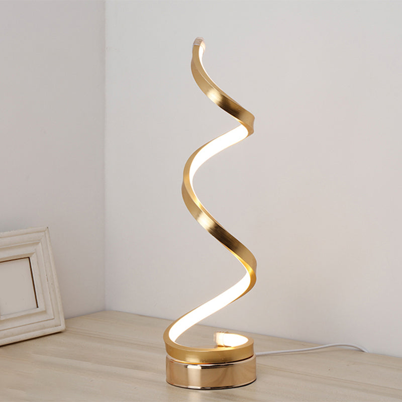Spiral Ribbon Metal Table Lamp Simplicity Black/White/Gold LED Work Lighting with Round Base in Warm/White Light | Kalsten