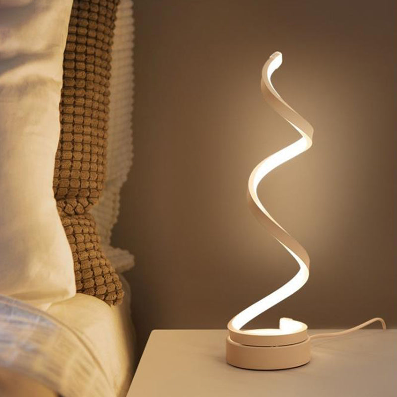 Spiral Ribbon Metal Table Lamp Simplicity Black/White/Gold LED Work Lighting with Round Base in Warm/White Light | Kalsten