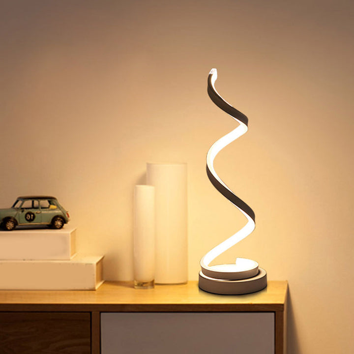 Spiral Ribbon Metal Table Lamp Simplicity Black/White/Gold LED Work Lighting with Round Base in Warm/White Light | Kalsten