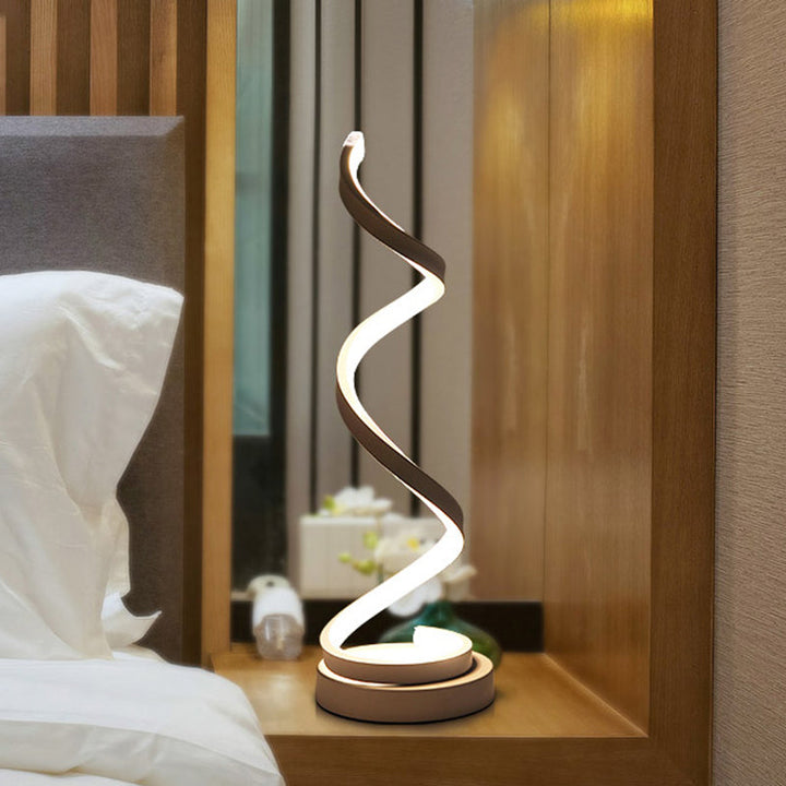 Spiral Ribbon Metal Table Lamp Simplicity Black/White/Gold LED Work Lighting with Round Base in Warm/White Light | Kalsten