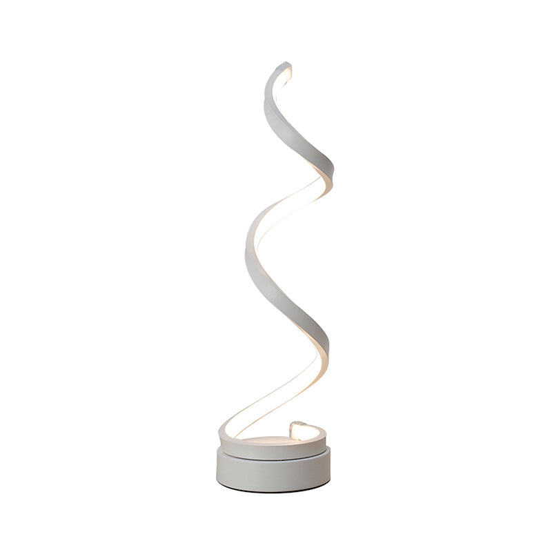 Spiral Ribbon Metal Table Lamp Simplicity Black/White/Gold LED Work Lighting with Round Base in Warm/White Light | Kalsten