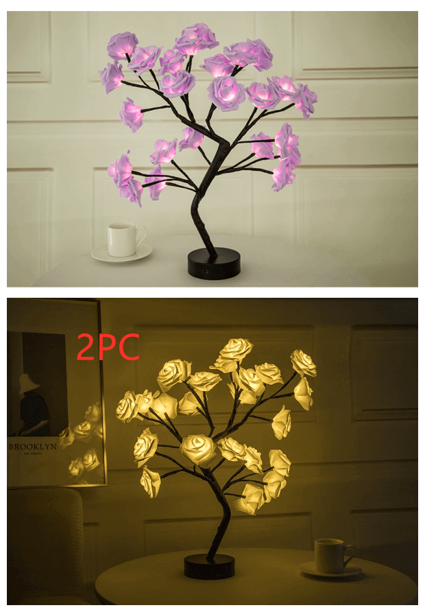 Rose Flower Lamp USB Battery Operated LED Table Lamp Bonsai Tree Night Lights Garland Bedroom Decoration Lights Home Decor | Kalsten
