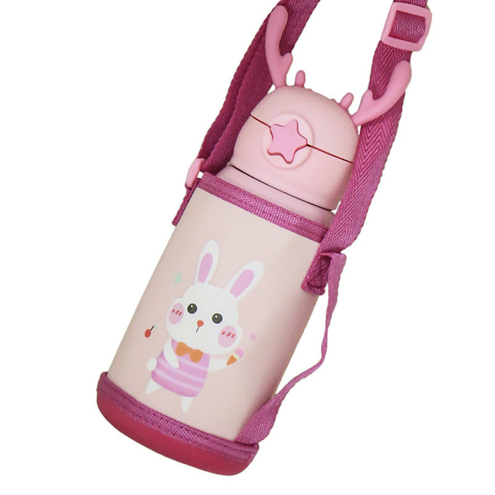 Women's Insulated Water Bottle with Cute Rabbit Design and Practical Carry Strap Kalsten