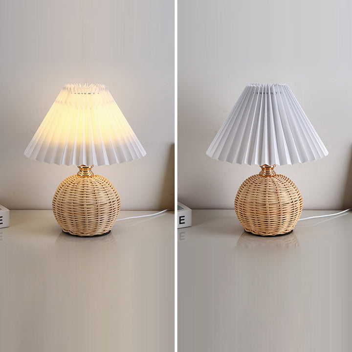 RattaLume Nordic LED Table Lamp | Woven Rattan & Foldable Fabric Shade | Mood Light | Decor for the Bedroom | Kalsten