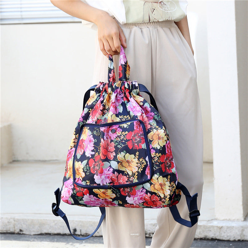 Foldable Printed Nylon Backpack with Drawstring | Kalsten
