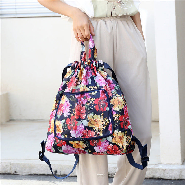Foldable Printed Nylon Backpack with Drawstring | Kalsten