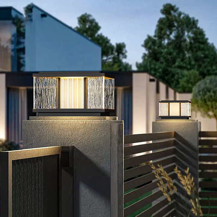 Modern Simplicity Aluminum Square Water-Rippled Glass LED Waterproof Solar Post Lamp Lawn Light For Garden | Kalsten