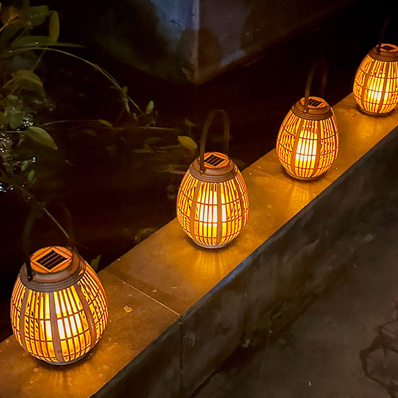 Modern Art Deco Solar Round Lantern Rattan LED Outdoor Landscape Light For Garden | Kalsten