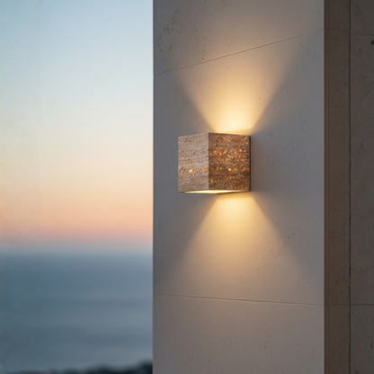 Wabi-Sabi Travertine Outdoor Wall Lamp