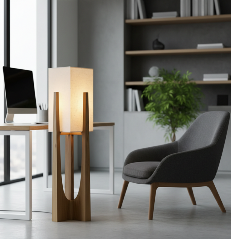 SolaceColumn Wooden-Base Table & Floor Lamp