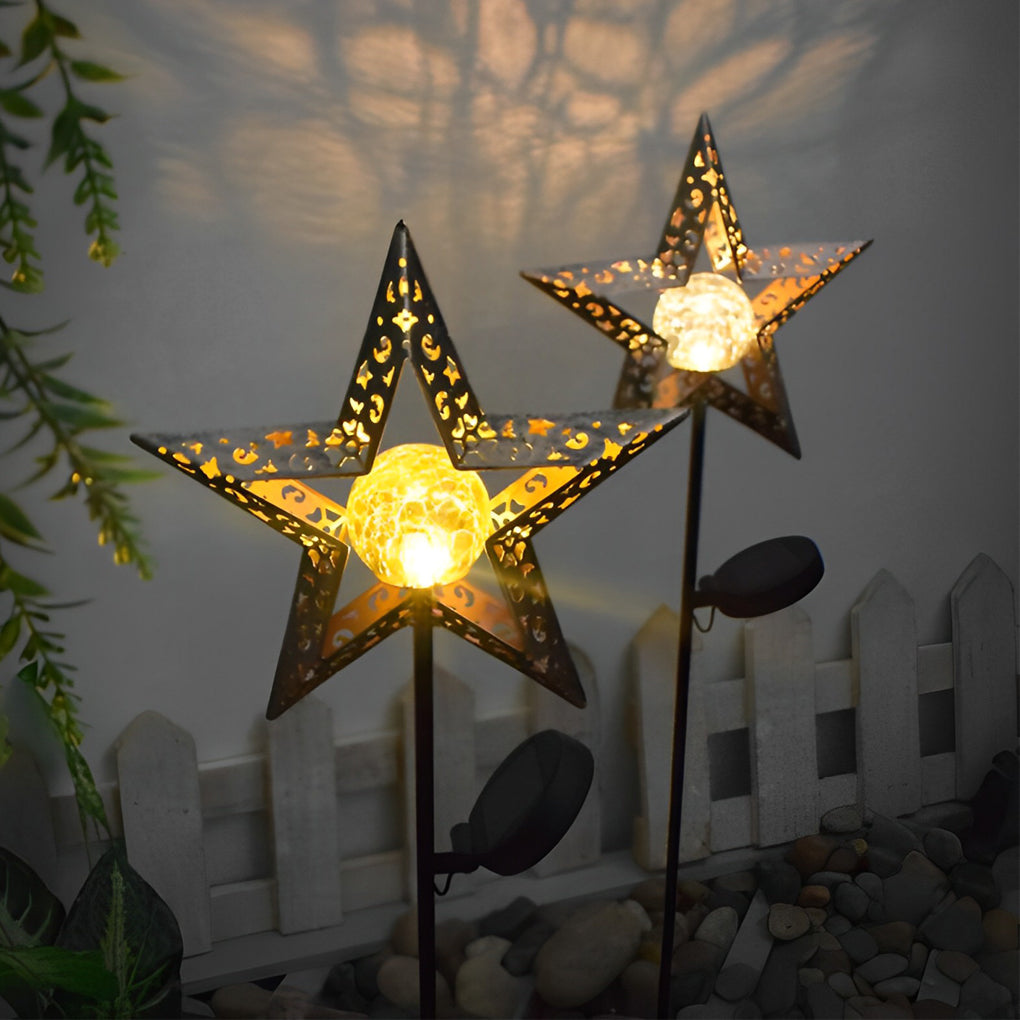 Iron Moon Flame Creative Hollow Projection Cracked Glass Solar Lawn Lights | Kalsten