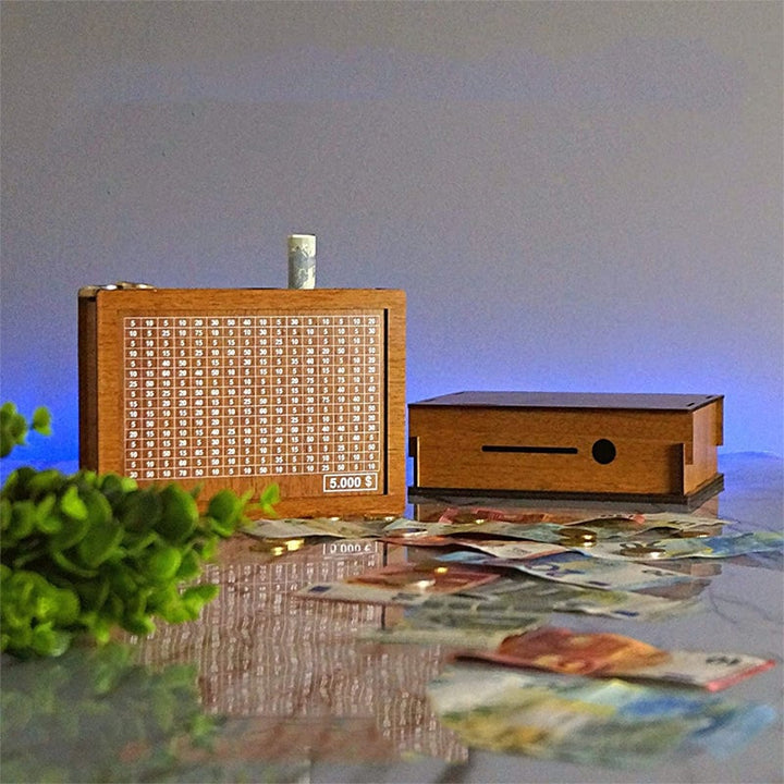 Wooden cash register with engraved figures | Kalsten