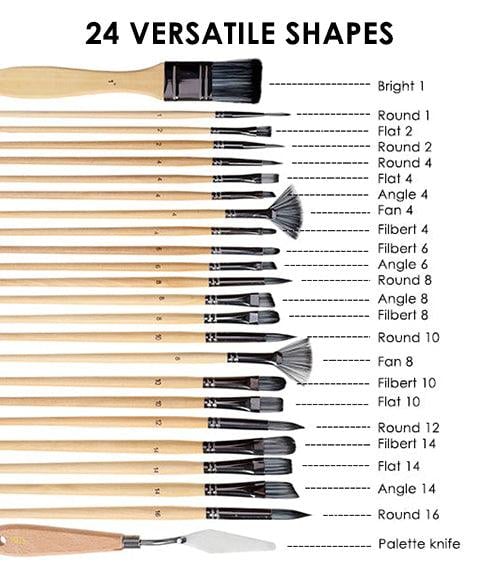 Brush set 24-piece with roll-up case and palette knife | Kalsten