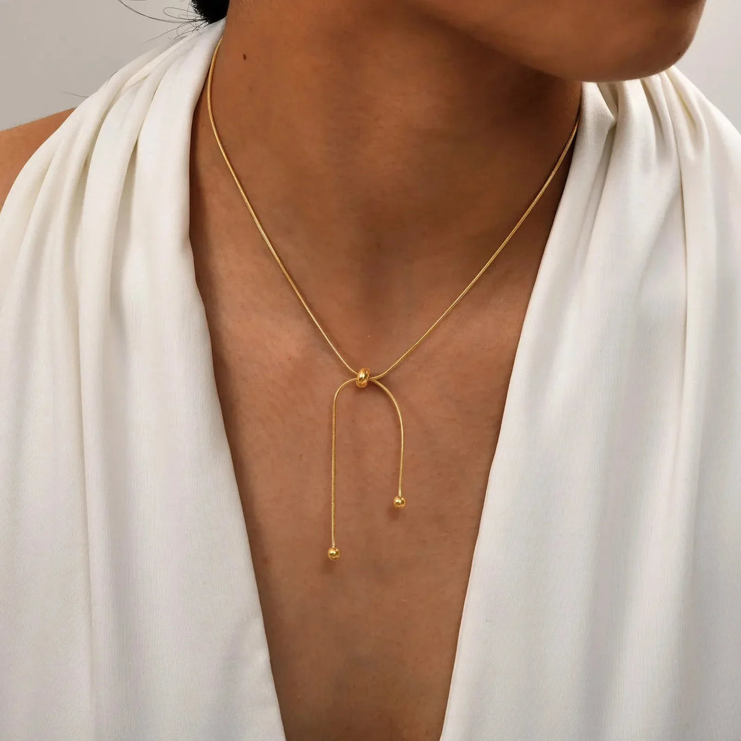 Kalsten | 18k Adjustable Tassel Snake Chain Necklace