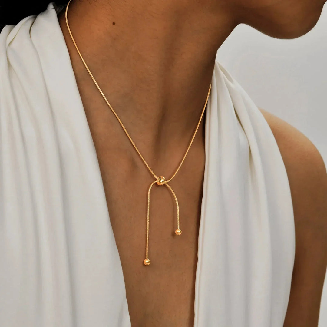 Kalsten | 18k Adjustable Tassel Snake Chain Necklace