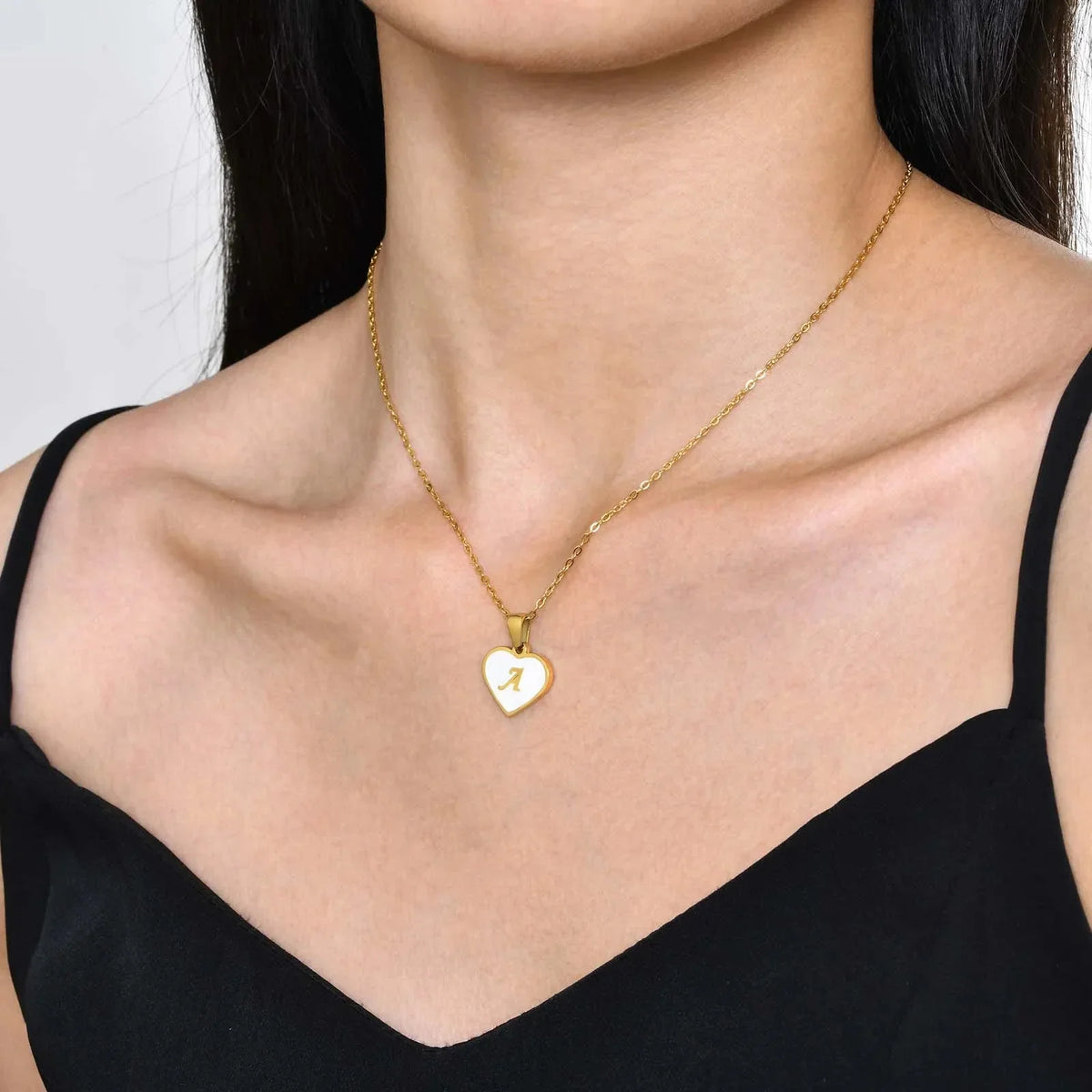 Skanto | 18k Pearl Heart Initial Necklace