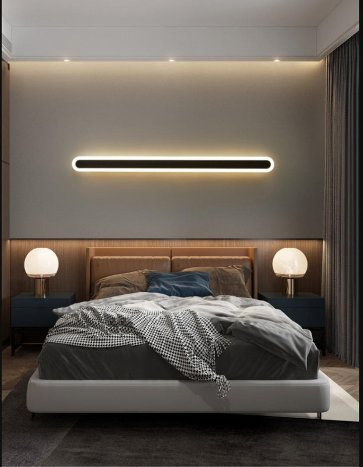 Elongated Bar Bedroom Flush Wall Sconce Acrylic 16"/23.5"/31.5" W LED Nordic Wall Lamp in Warm/White Light, Black/White | Kalsten