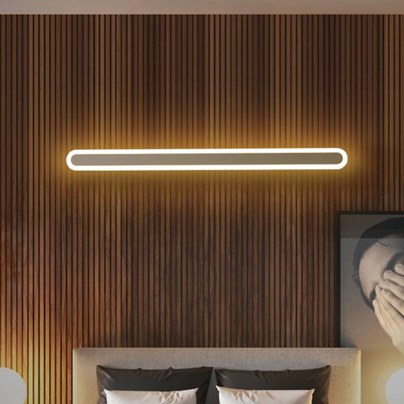 Elongated Bar Bedroom Flush Wall Sconce Acrylic 16"/23.5"/31.5" W LED Nordic Wall Lamp in Warm/White Light, Black/White | Kalsten