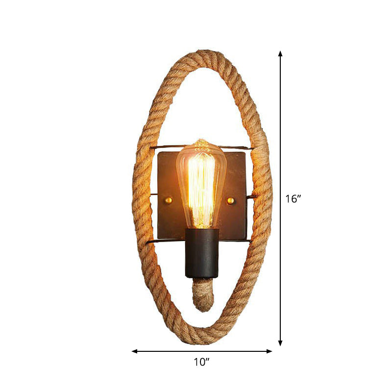Kalsten | Single rope wrapped wall light farmhouse brown oval/round dining room wall mounted light with open lamp design