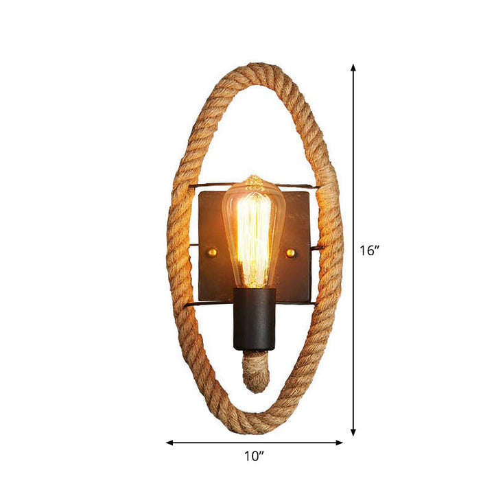 Kalsten | Single rope wrapped wall light farmhouse brown oval/round dining room wall mounted light with open lamp design