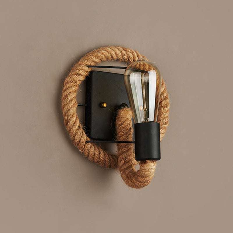 Kalsten | Single rope wrapped wall light farmhouse brown oval/round dining room wall mounted light with open lamp design