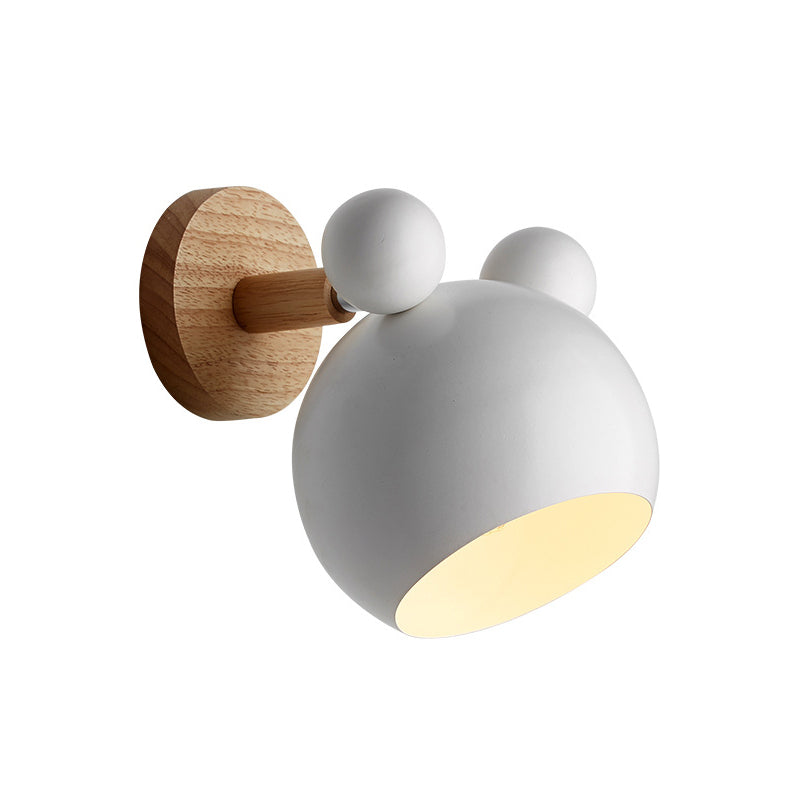Bear/Bell Rotating Wall-Mounted Lamp, Macaron-Style Iron, Single-Head Bedside Reading Wall Light in White/Pink/Green and Wood | Karnz