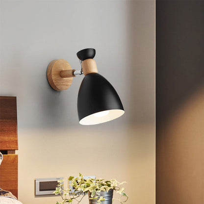 Bear/Bell Rotating Wall-Mounted Lamp Macaron Iron 1-Head Bedside Reading Wall Light in White/Pink/Green and Wood | Brehn