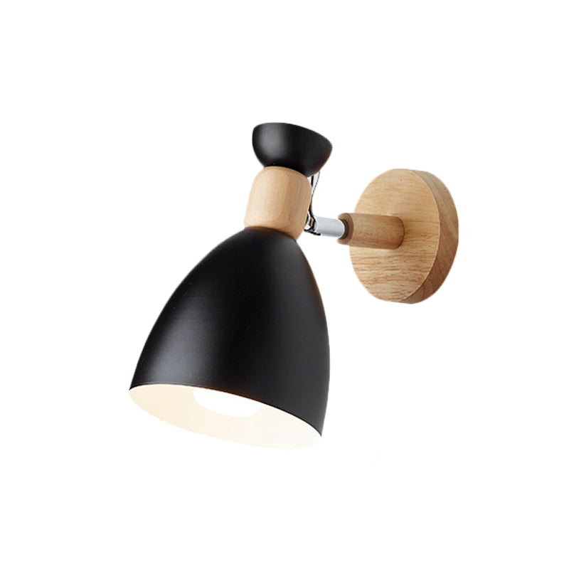 Bear/Bell Rotating Wall-Mounted Lamp, Macaron-Style Iron, Single-Head Bedside Reading Wall Light in White/Pink/Green and Wood | Karnz