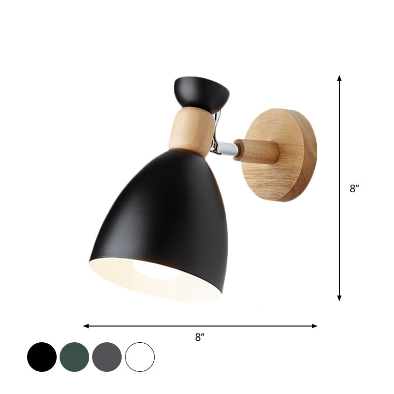 Bear/Bell Rotating Wall-Mounted Lamp Macaron Iron 1-Head Bedside Reading Wall Light in White/Pink/Green and Wood | Brehn