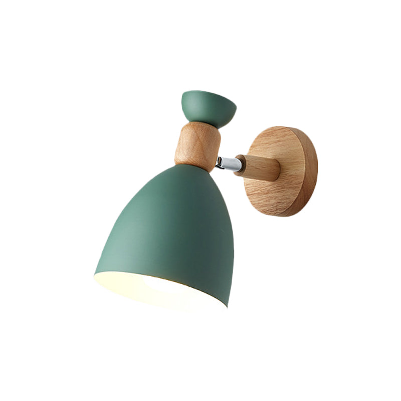 Bear/Bell Rotating Wall-Mounted Lamp, Macaron-Style Iron, Single-Head Bedside Reading Wall Light in White/Pink/Green and Wood | Karnz