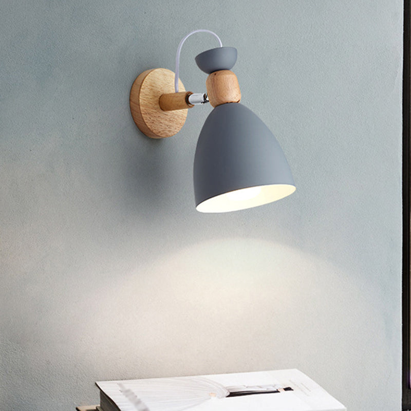 Bear/Bell Rotating Wall-Mounted Lamp, Macaron-Style Iron, Single-Head Bedside Reading Wall Light in White/Pink/Green and Wood | Karnz