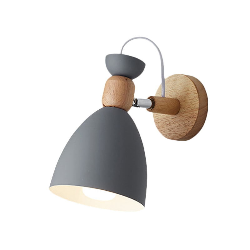Bear/Bell Rotating Wall-Mounted Lamp, Macaron-Style Iron, Single-Head Bedside Reading Wall Light in White/Pink/Green and Wood | Karnz