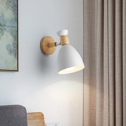 Bear/Bell Rotating Wall-Mounted Lamp Macaron Iron 1-Head Bedside Reading Wall Light in White/Pink/Green and Wood | Brehn