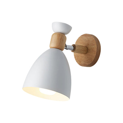 Bear/Bell Rotating Wall-Mounted Lamp Macaron Iron 1-Head Bedside Reading Wall Light in White/Pink/Green and Wood | Brehn