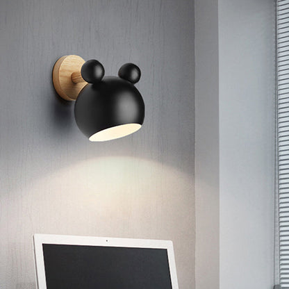 Bear/Bell Rotating Wall-Mounted Lamp, Macaron-Style Iron, Single-Head Bedside Reading Wall Light in White/Pink/Green and Wood | Karnz