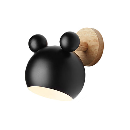 Bear/Bell Rotating Wall-Mounted Lamp Macaron Iron 1-Head Bedside Reading Wall Light in White/Pink/Green and Wood | Brehn